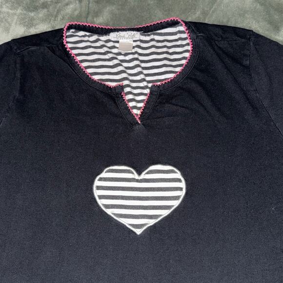 Rene Rofe T-Shirt Women Large Black Heart Short Sleeve Sleepwear Zebra Y2K - Picture 3 of 6